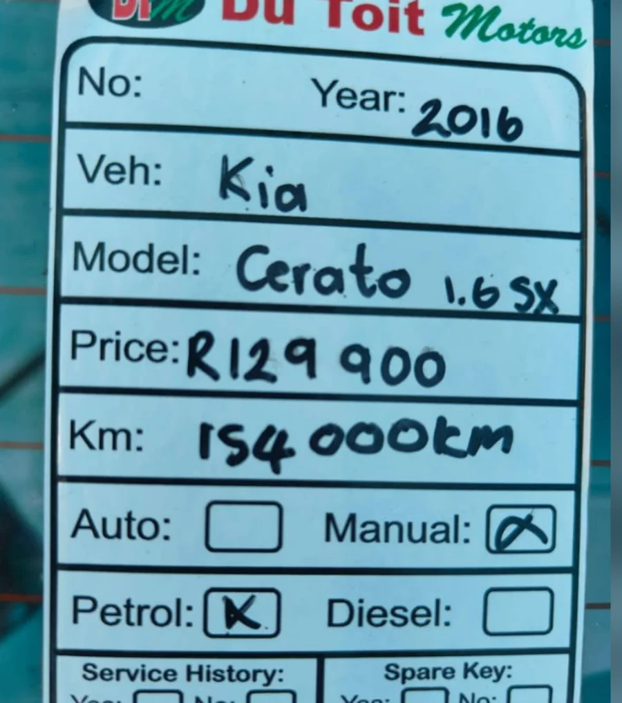 Used 2016 Kia Cerato hatch 1.6 SX - Du Toit Motors