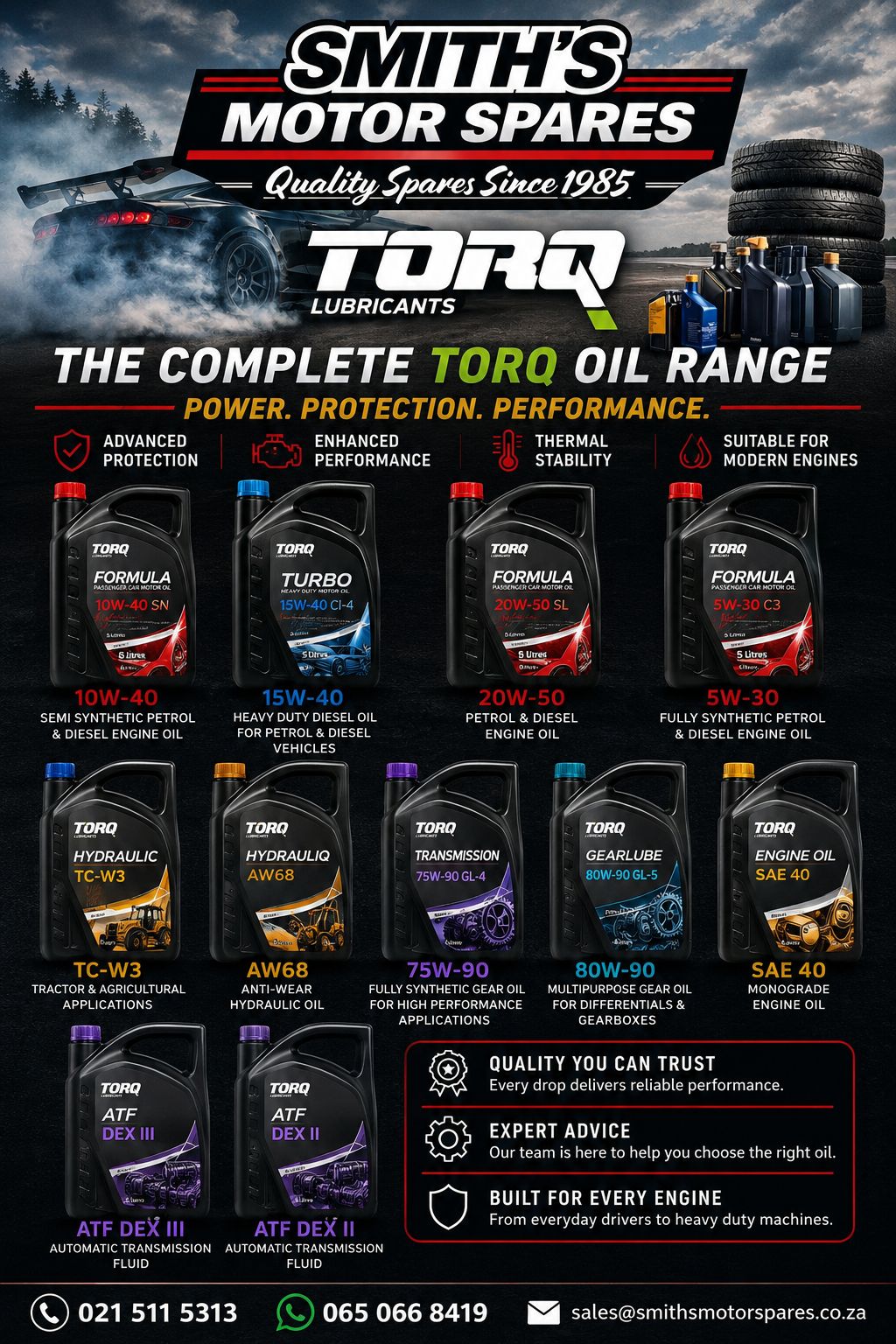 Complete TORQ oil range built for every engine