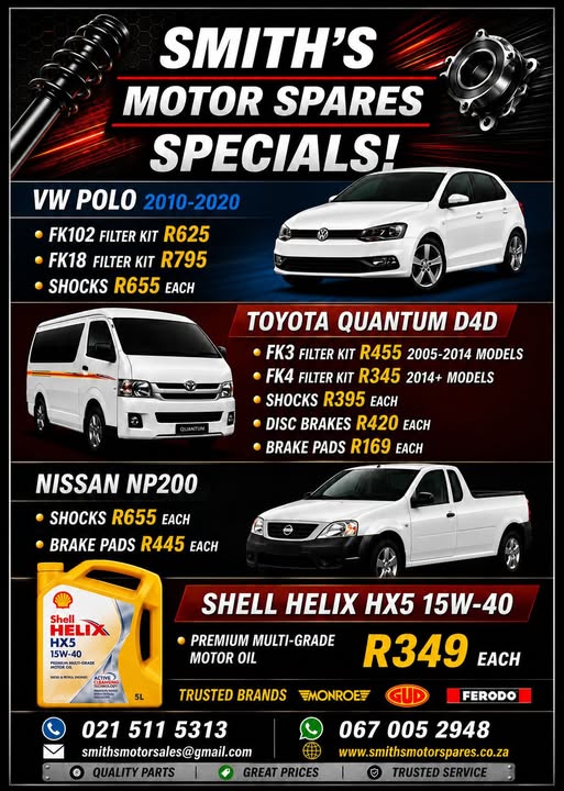 Major Specials on Vw Polo, Toyota Quantum and Nissan NP200