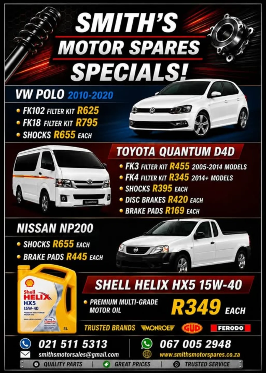 Major Specials on Vw Polo, Toyota Quantum and Nissan NP200 - Smiths Motor Spares Major Specials on Vw Polo, Toyota Quantum and Nissan NP200 - Smiths Motor Spares