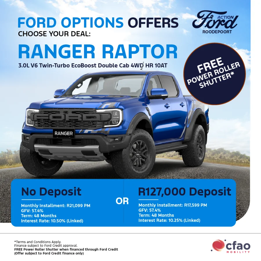 New 2026 Ford Ranger 3.0T V6 double cab Raptor 4WD - Action Ford Roodepoort
