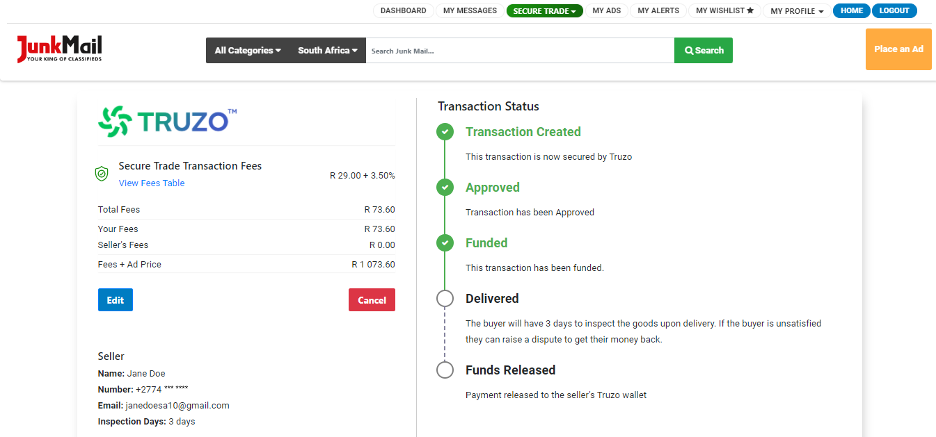 Secure Trade Transaction Funded Status