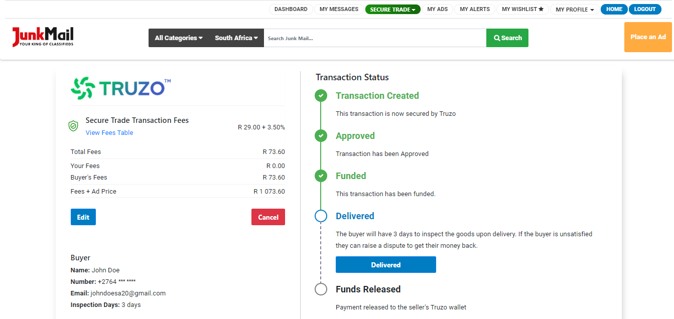 Secure Trade Delivery Transaction Status | Junk Mail