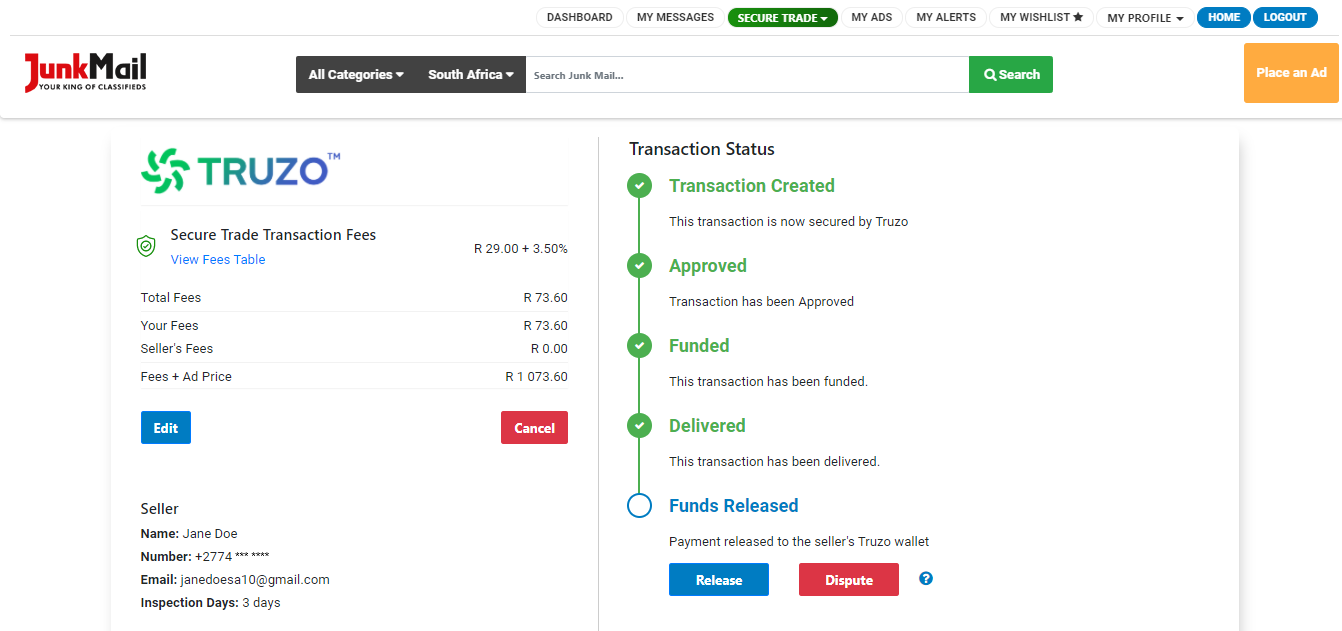 Secure Trade Transaction - Status Delivered | Junk Mail