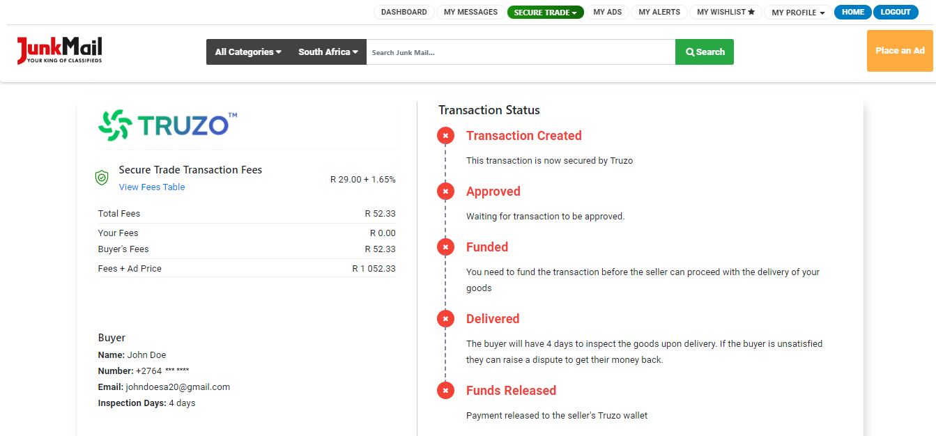 Cancelled Secure Trade Transaction