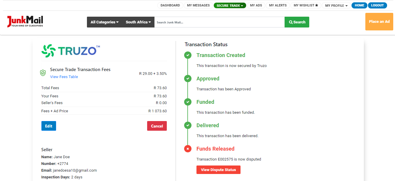 Disputed Secure Trade Transaction | Junk Mail