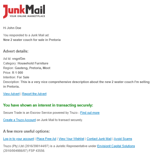 Advert Enquiry Email