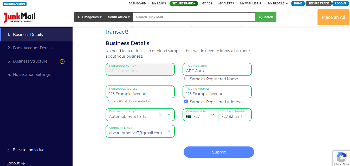 Secure Trade Business Registration | Junk Mail