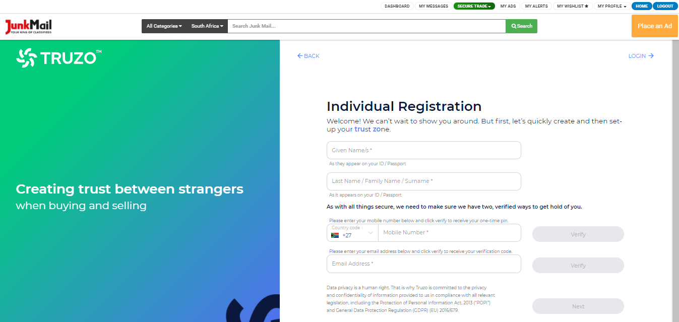 Secure Trade Registration - Basic contact details | Junk Mail