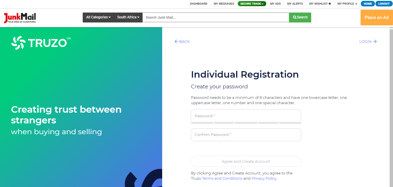 Create a password for your Truzo account on Junk Mail