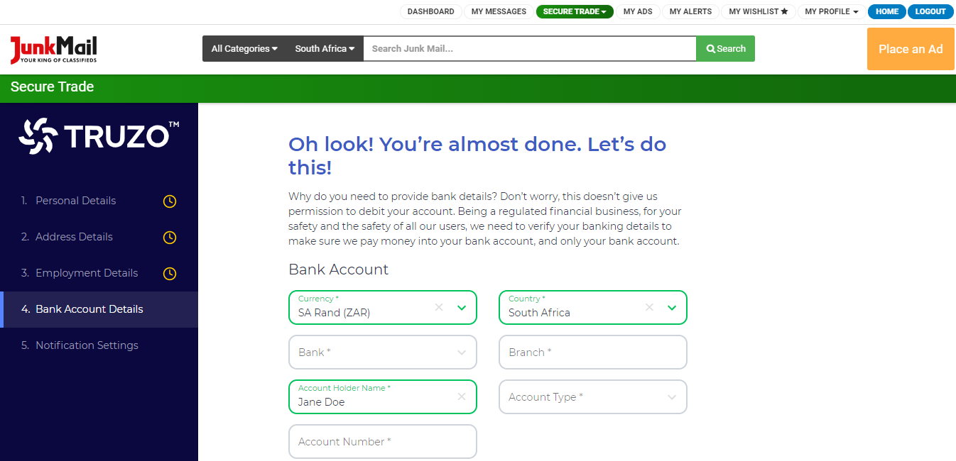 Secure Trade Registration Details | Junk Mail