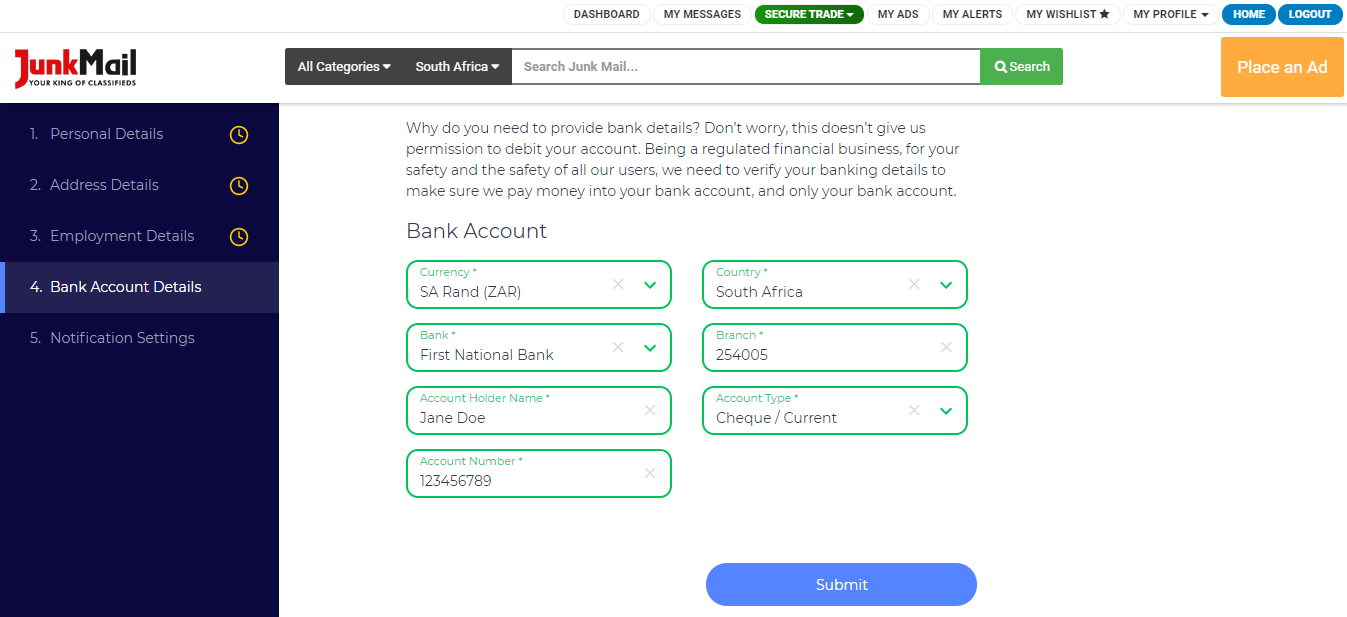Secure Trade Registration Details | Junk Mail