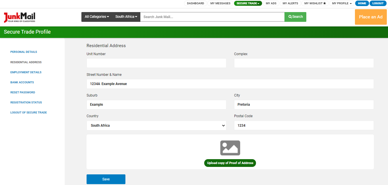 View and manage your address details on Secure Trade | Junk Mail
