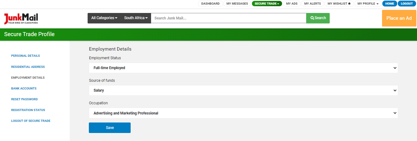 View and manage your employment details on Secure Trade | Junk Mail