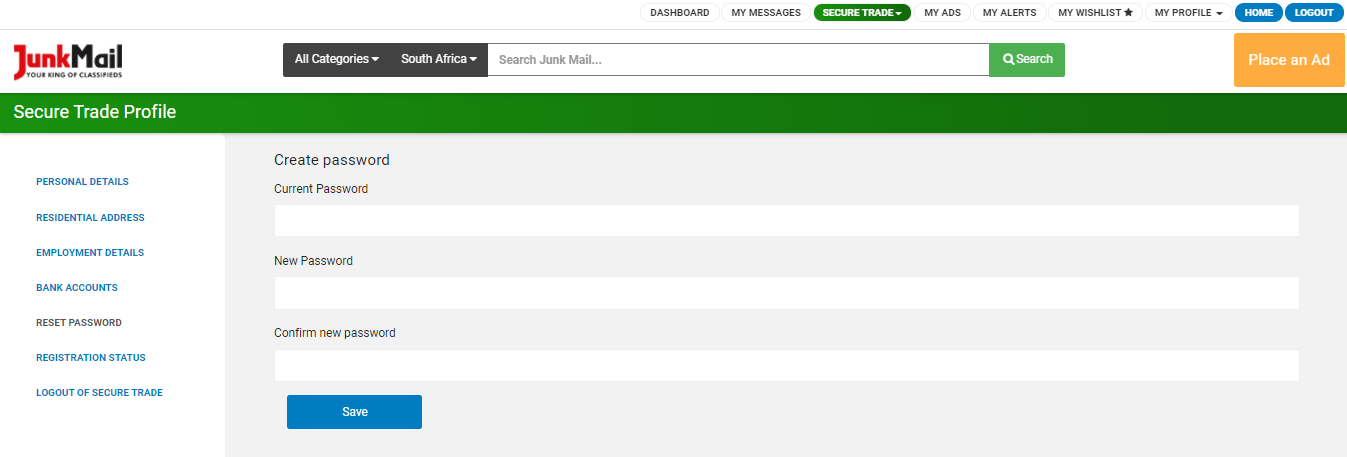 Change your Secure Trade password | Junk Mail