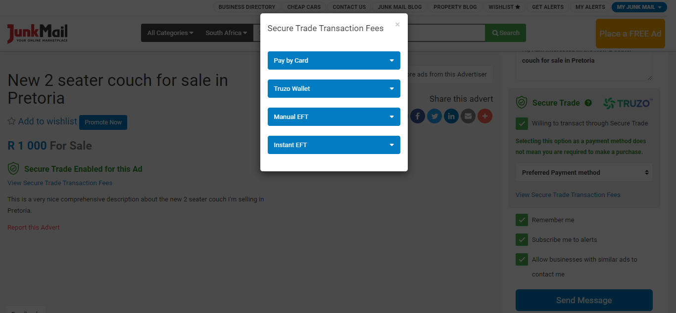 Enquiring on a Secure Trade advert on Junk Mail