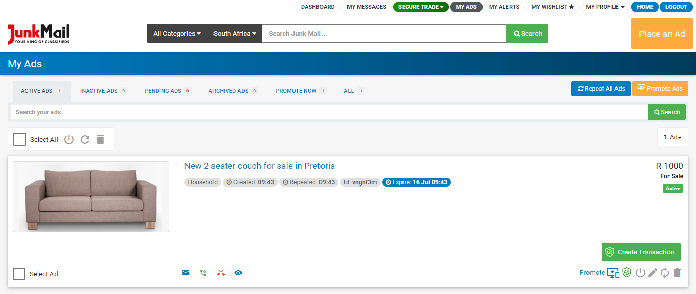 Create a Secure Trade Transaction from the Ads Dashboard