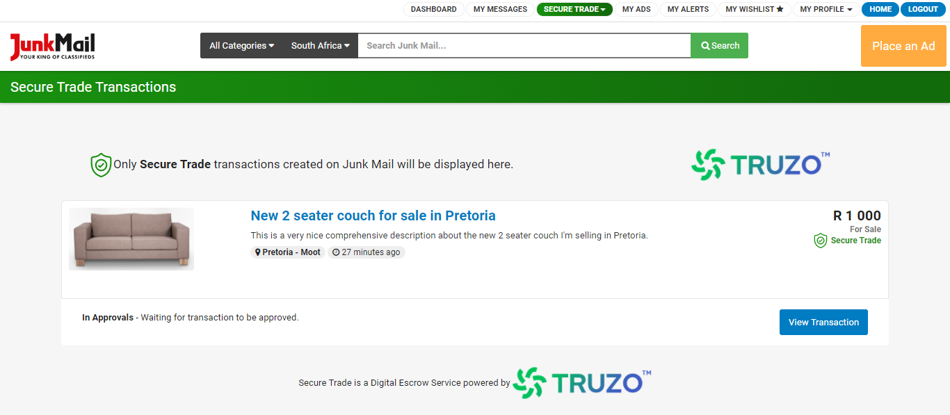 Secure Trade Transactions Dashboard | Junk Mail