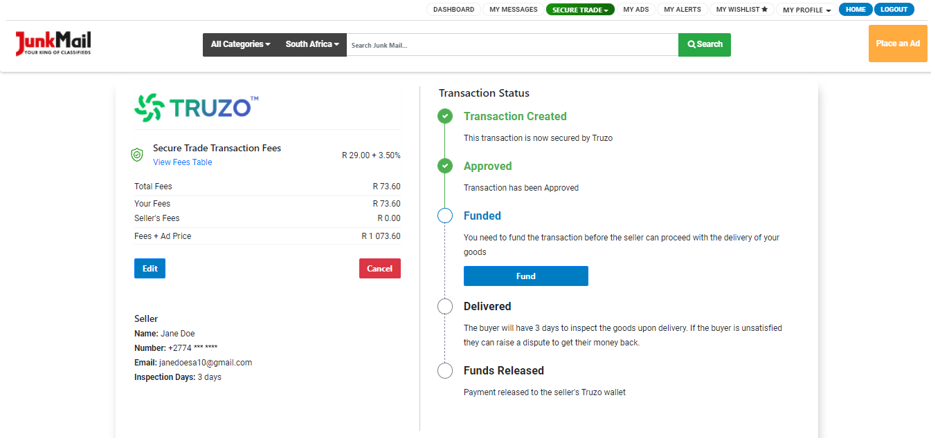Secure Trade Buyer Transaction View | Junk Mail