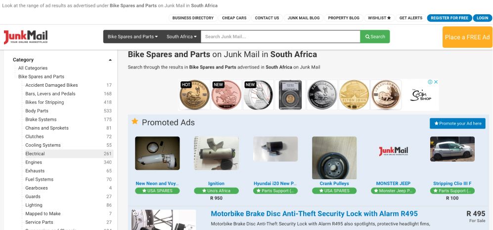 Search for motorbike spares and parts on Junk Mail