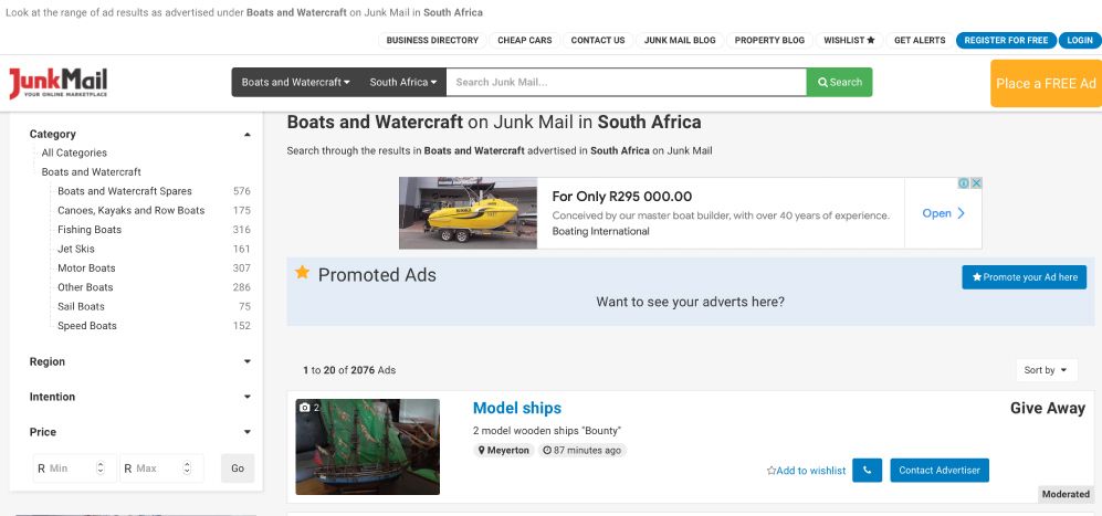 Buy or sell boats and watercraft on Junk Mail