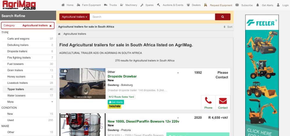 Refine your farm equipment search on the AgriMag search results pages