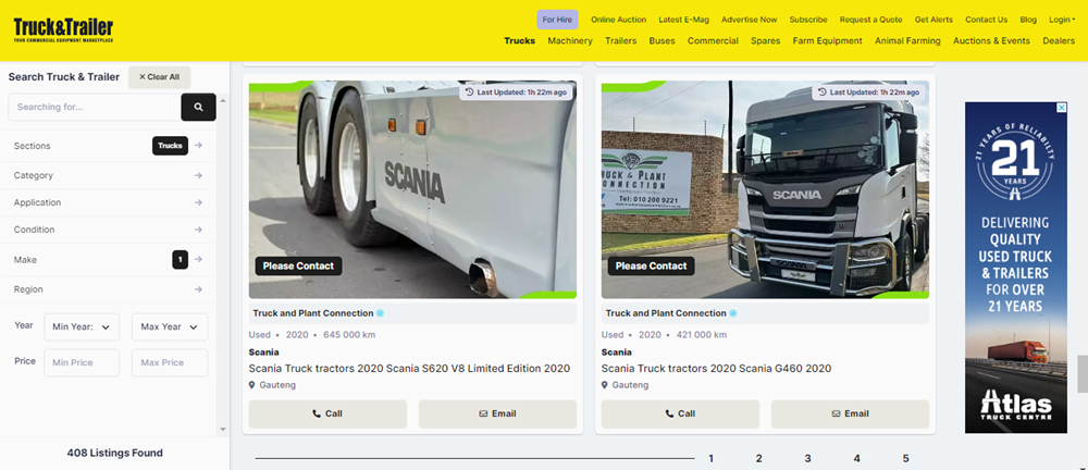Scania trucks in South Africa, Scania Trucks on Truck & Trailer, trucks for sale, Scania R-Series, Scania truck.png