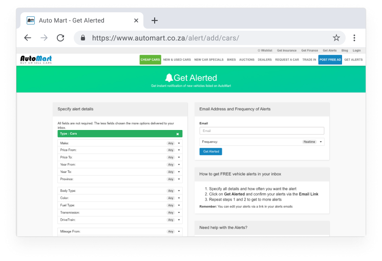 Set Up Car Alerts on Auto Mart