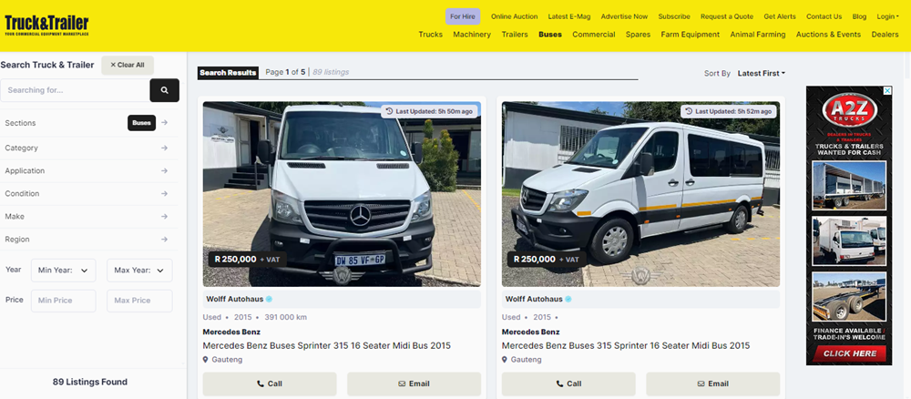 types of buses available for sale, types of buses, buses spares for sale, buses on Truck & Trailer.png